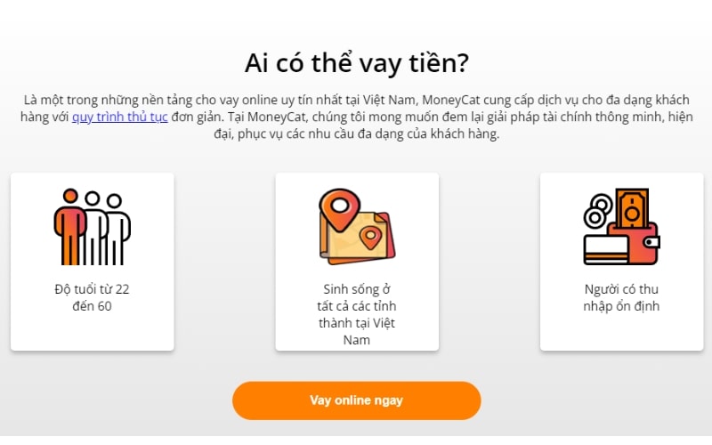 Điều kiện vay tiền nhanh moneycat