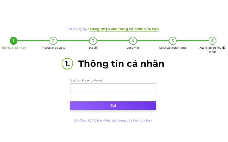 Điền các thông tin cá nhân